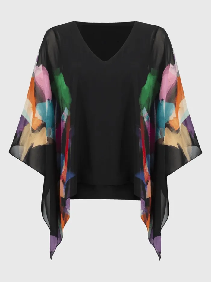 Joseph Ribkoff Chiffon Abstract Print Poncho Top 244174 Col 178