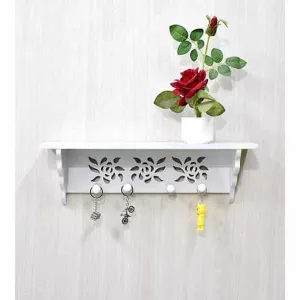 MDF Wall Floating Shelf Wall Mounted with Hooks for Kitchen