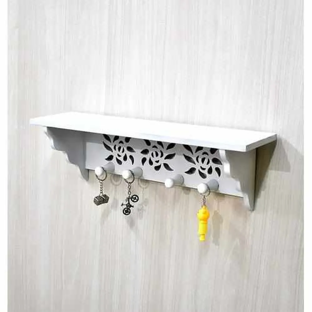 MDF Wall Floating Shelf Wall Mounted with Hooks for Kitchen