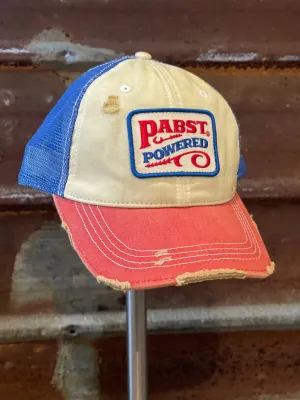 Pabst Powered Retro Hat- Distressed Tri-tone R/W/B