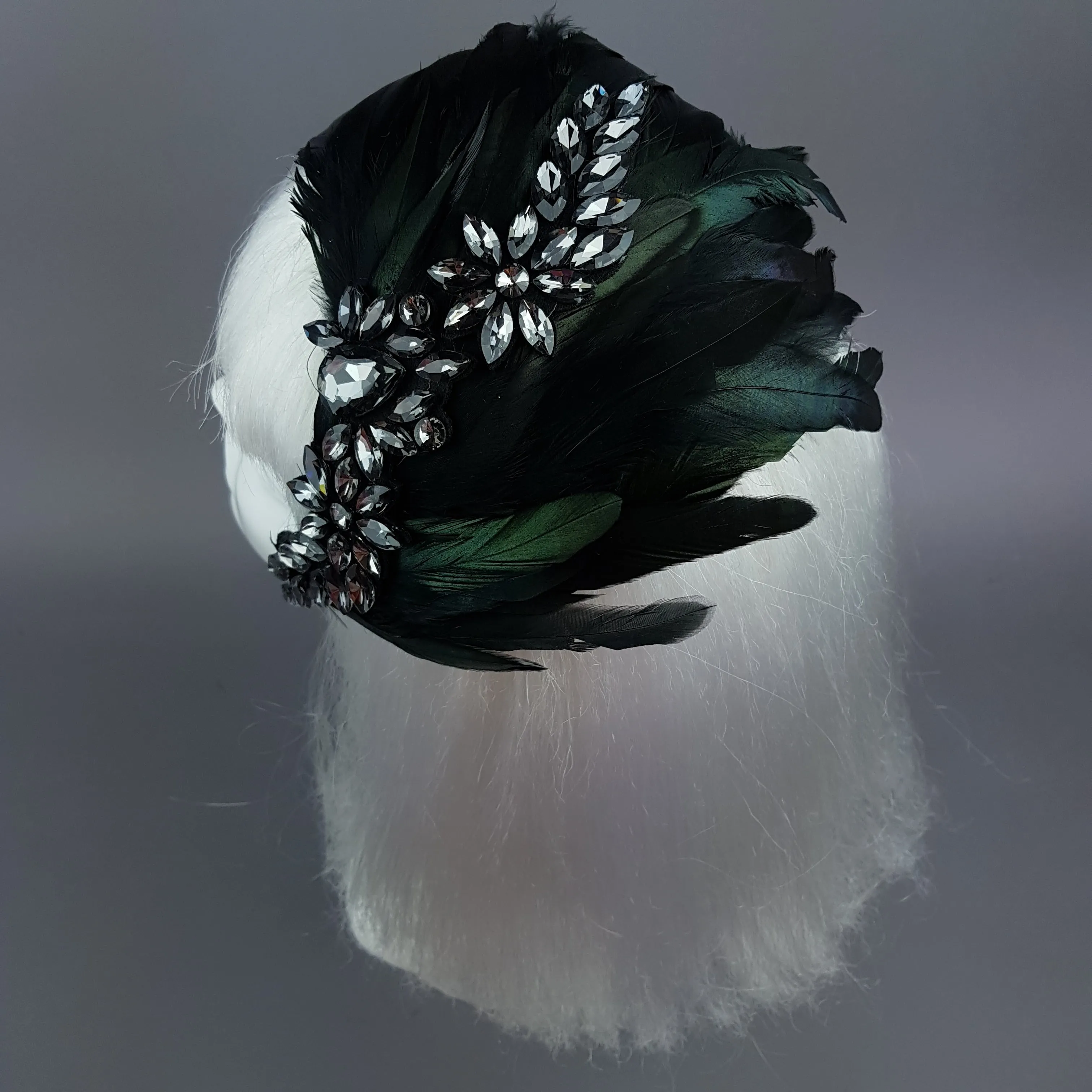 "Plume in Black" Vintage Inspired Feather & Jewel Fascinator