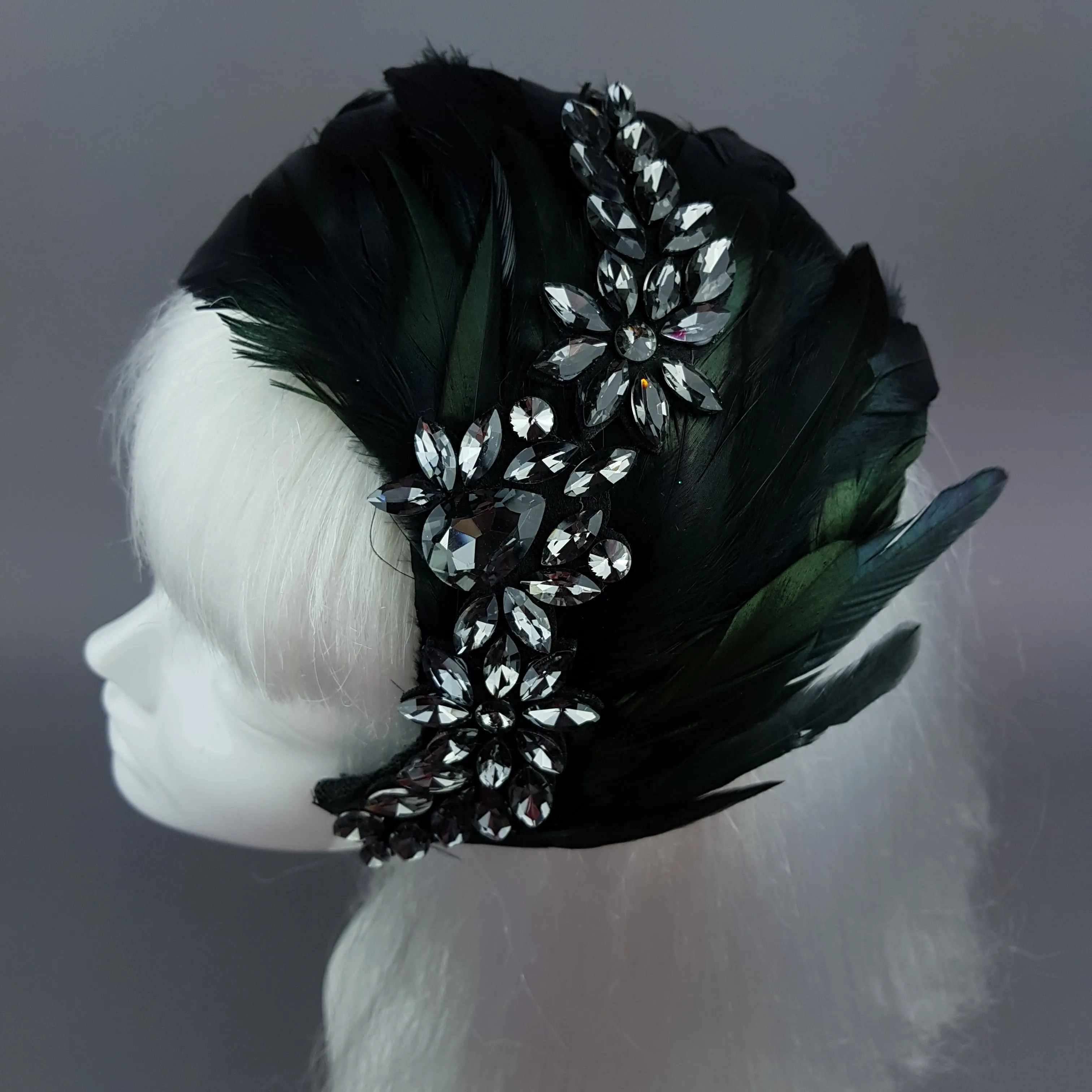 "Plume in Black" Vintage Inspired Feather & Jewel Fascinator