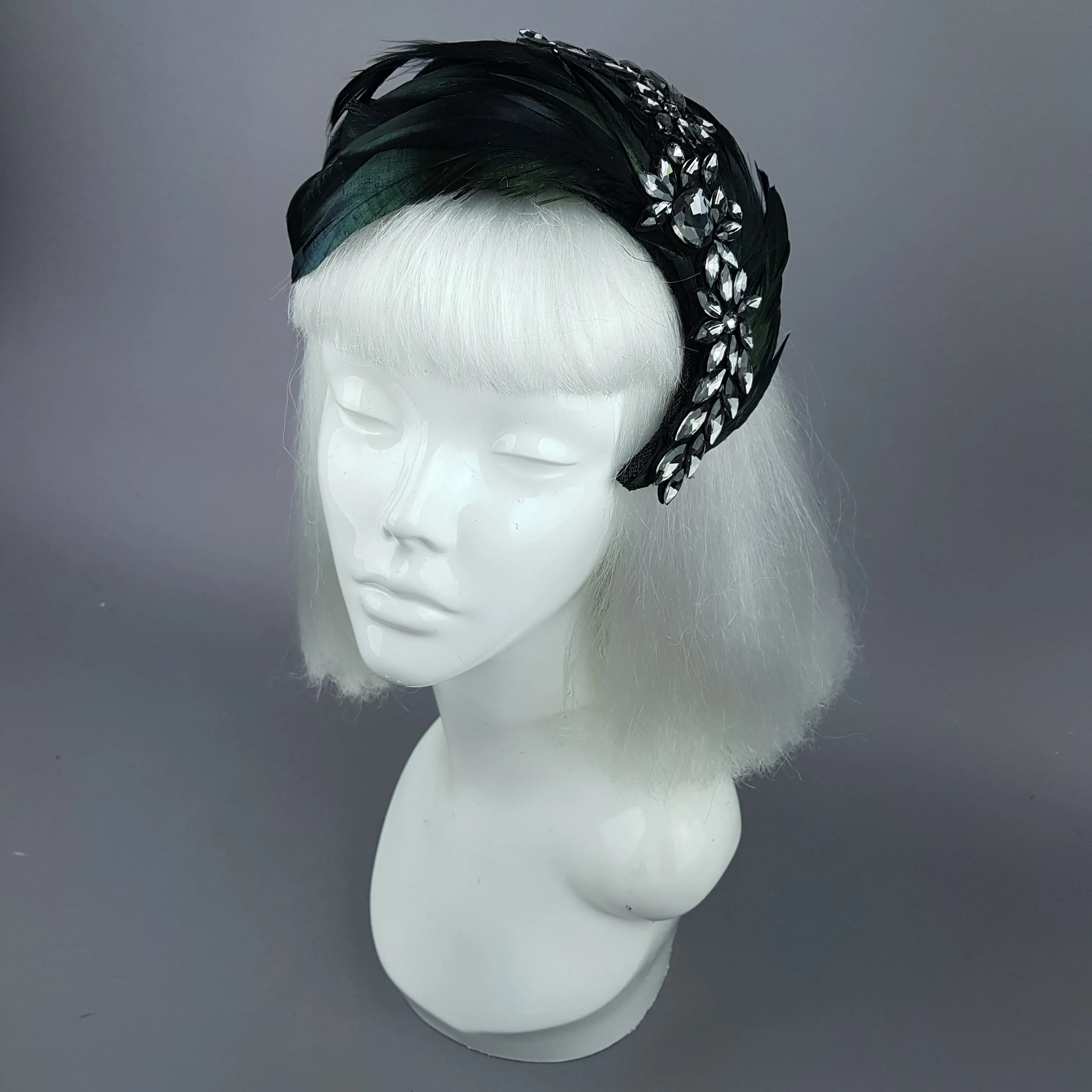 "Plume in Black" Vintage Inspired Feather & Jewel Fascinator