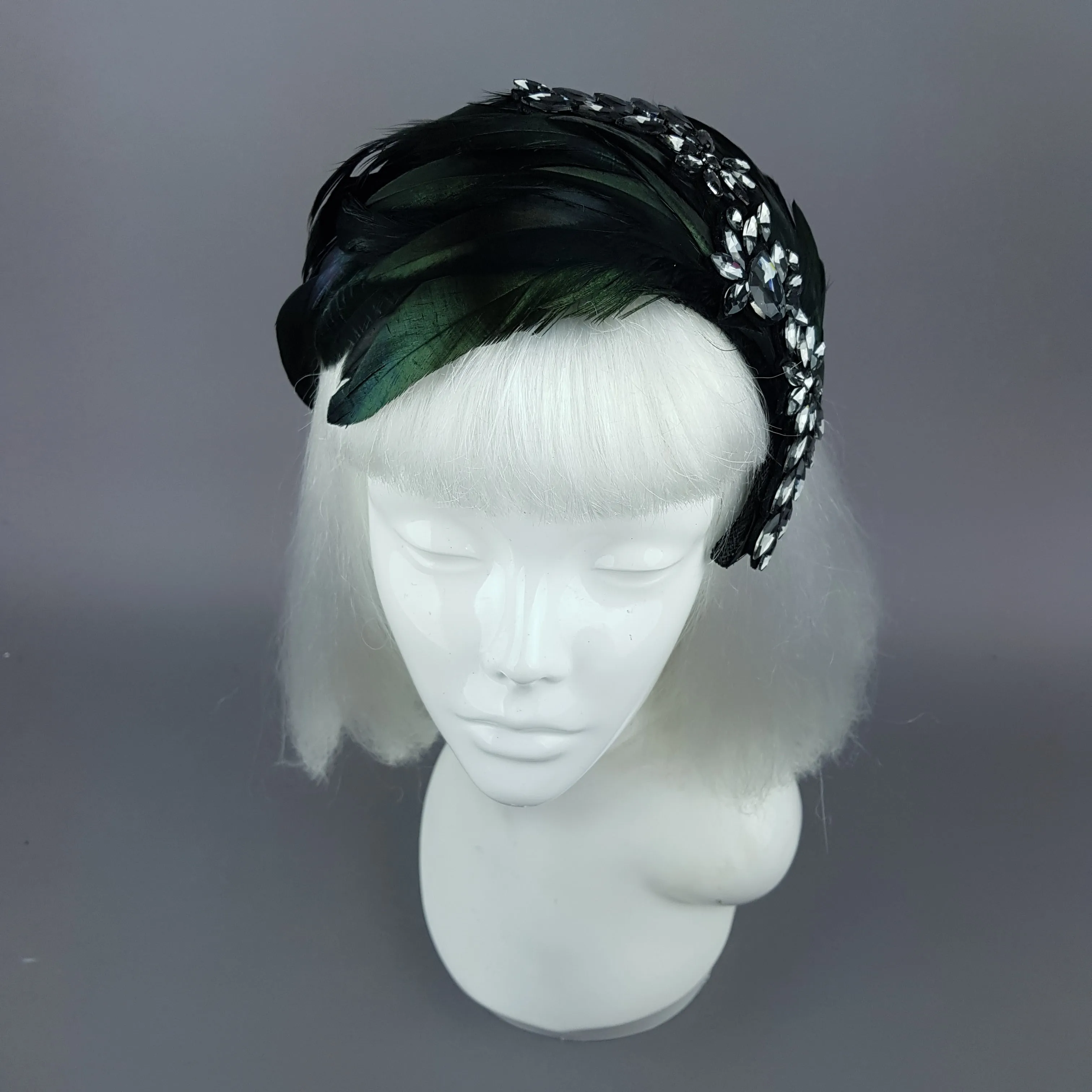 "Plume in Black" Vintage Inspired Feather & Jewel Fascinator