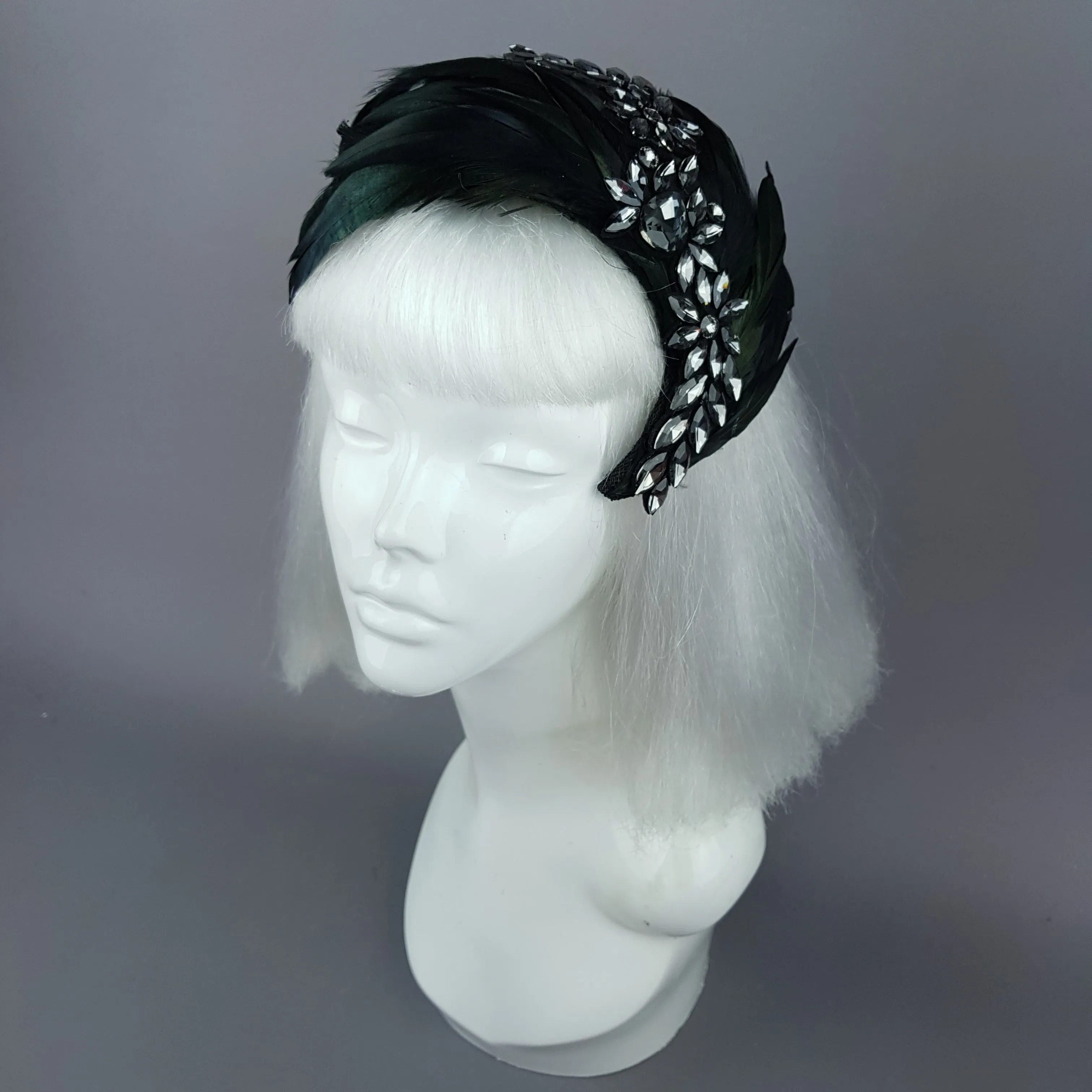 "Plume in Black" Vintage Inspired Feather & Jewel Fascinator