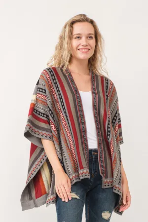 RAJ CORA STRIPED PONCHO RUANA CLASSIC GRAY