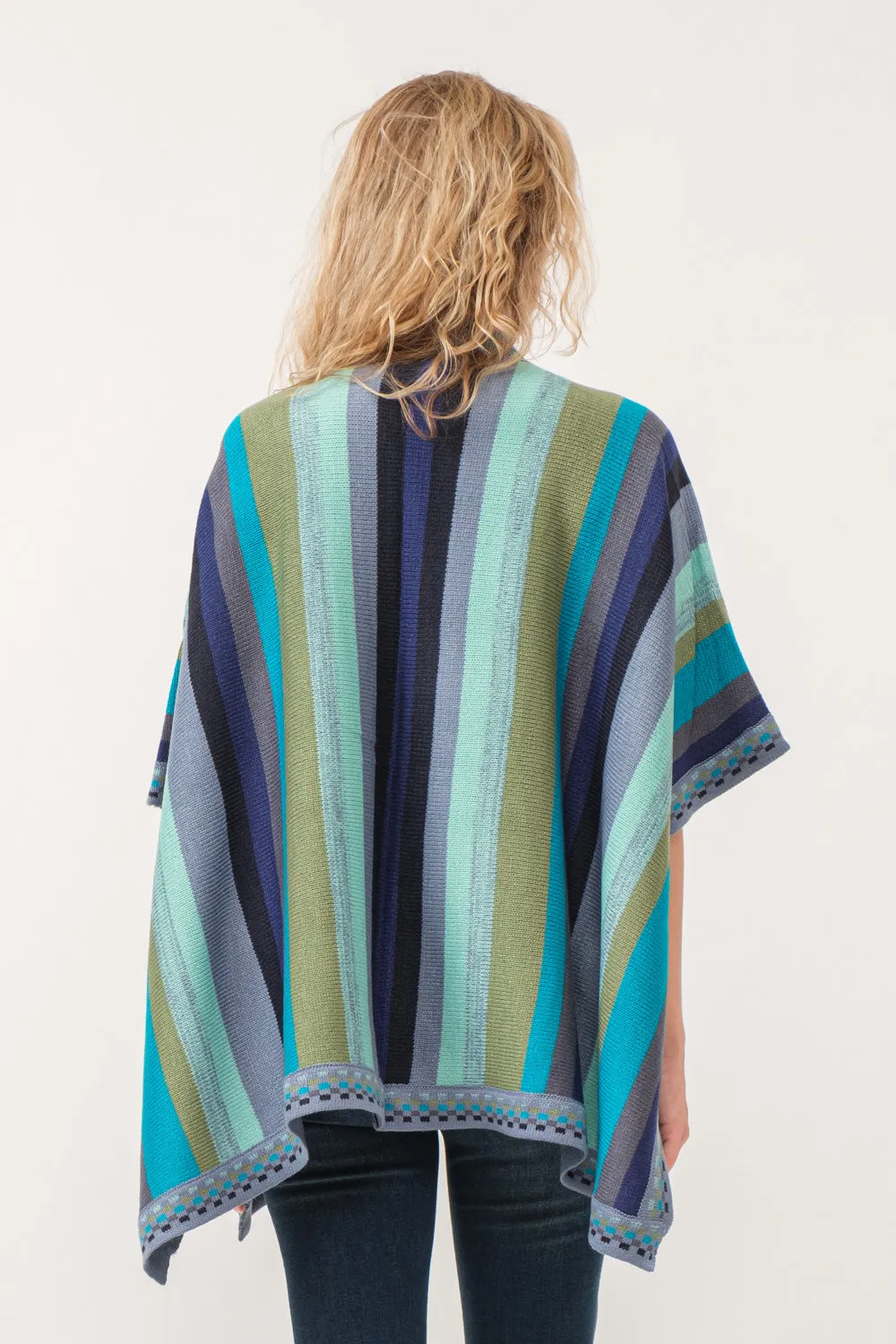 RAJ CORA STRIPED PONCHO RUANA TUQUOISE