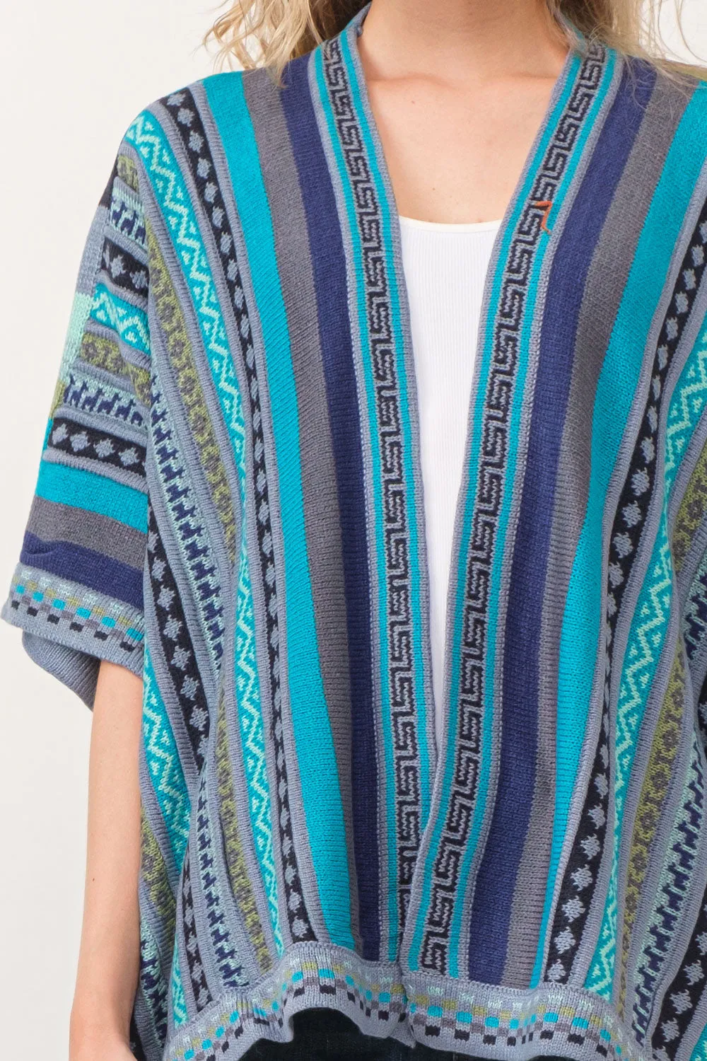 RAJ CORA STRIPED PONCHO RUANA TUQUOISE