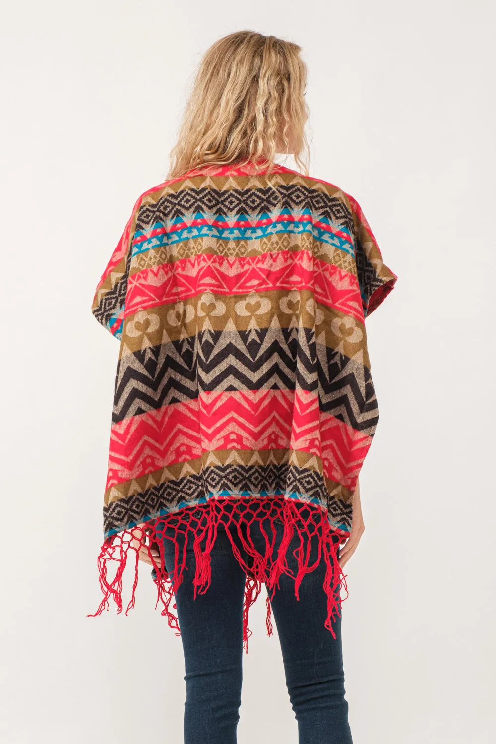 RAJ WHITNEY CHEVRON OPEN-FRONT PONCHO RUANA