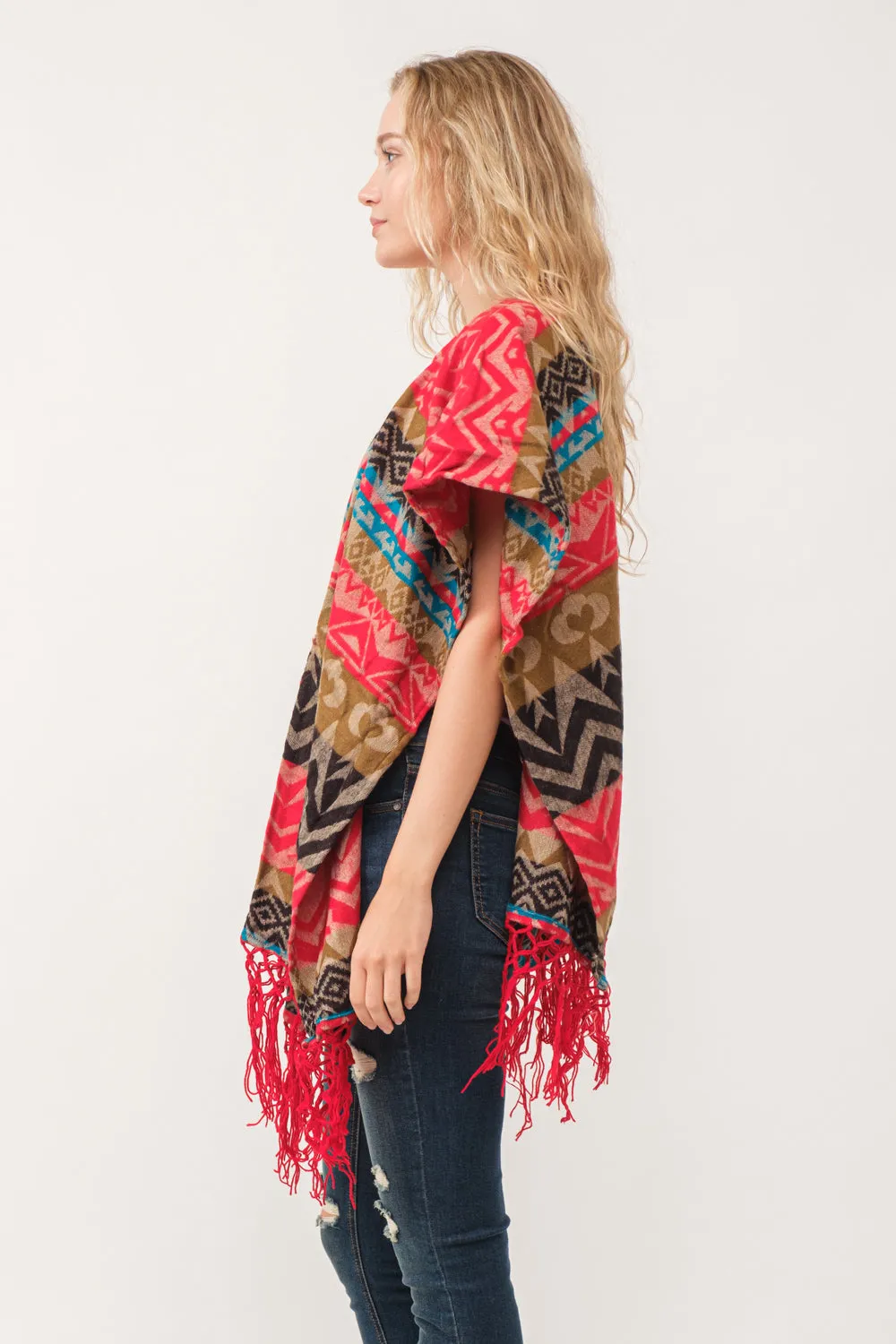 RAJ WHITNEY CHEVRON OPEN-FRONT PONCHO RUANA