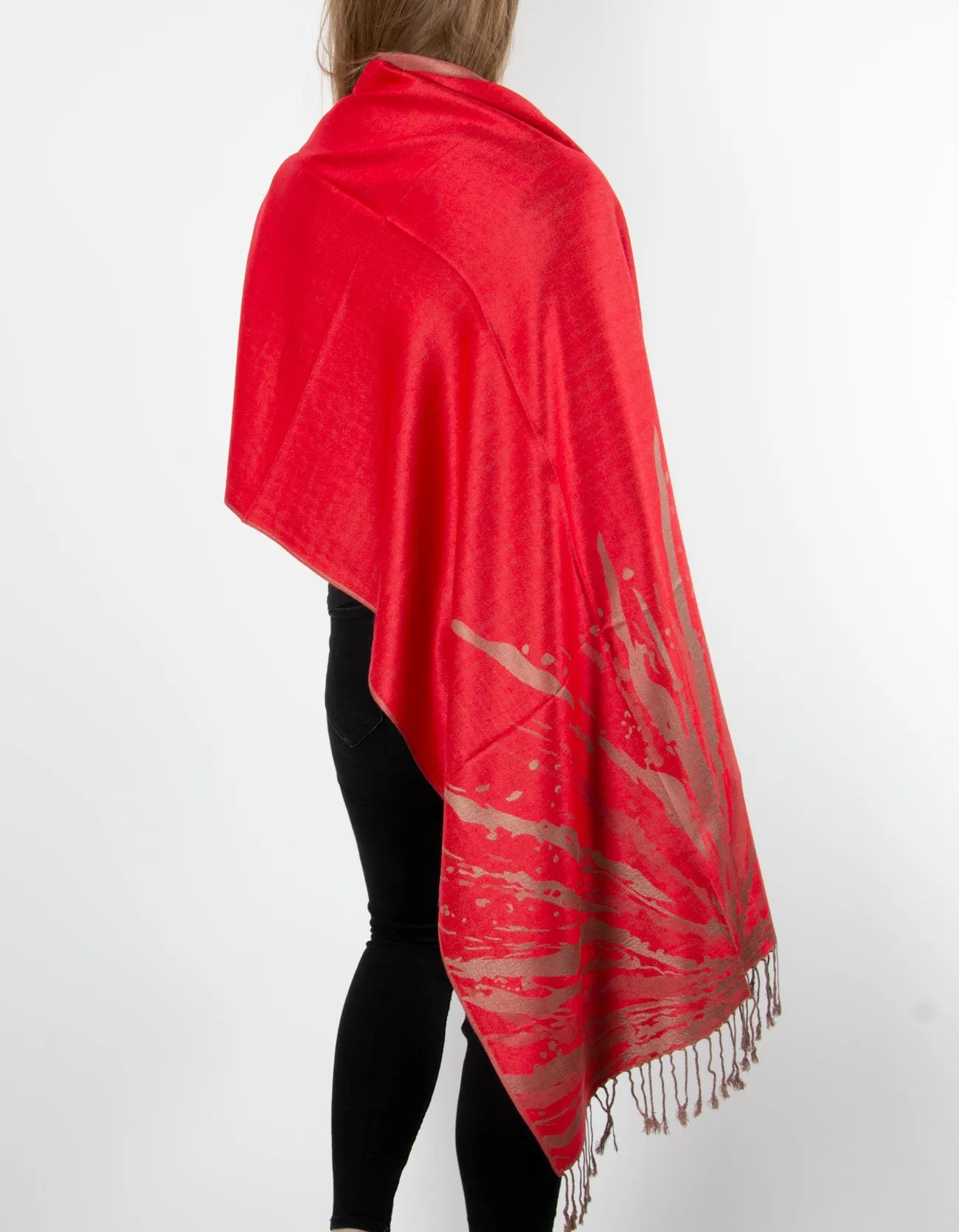 Red And Bronze Splash Patterned Pashmina