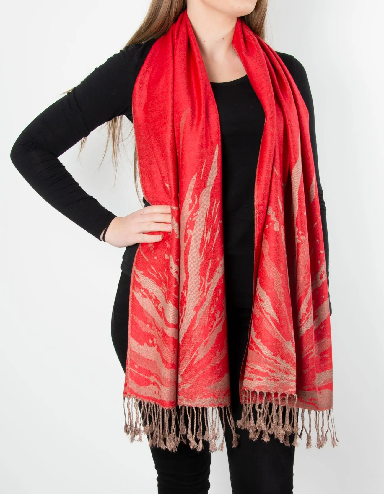 Red And Bronze Splash Patterned Pashmina