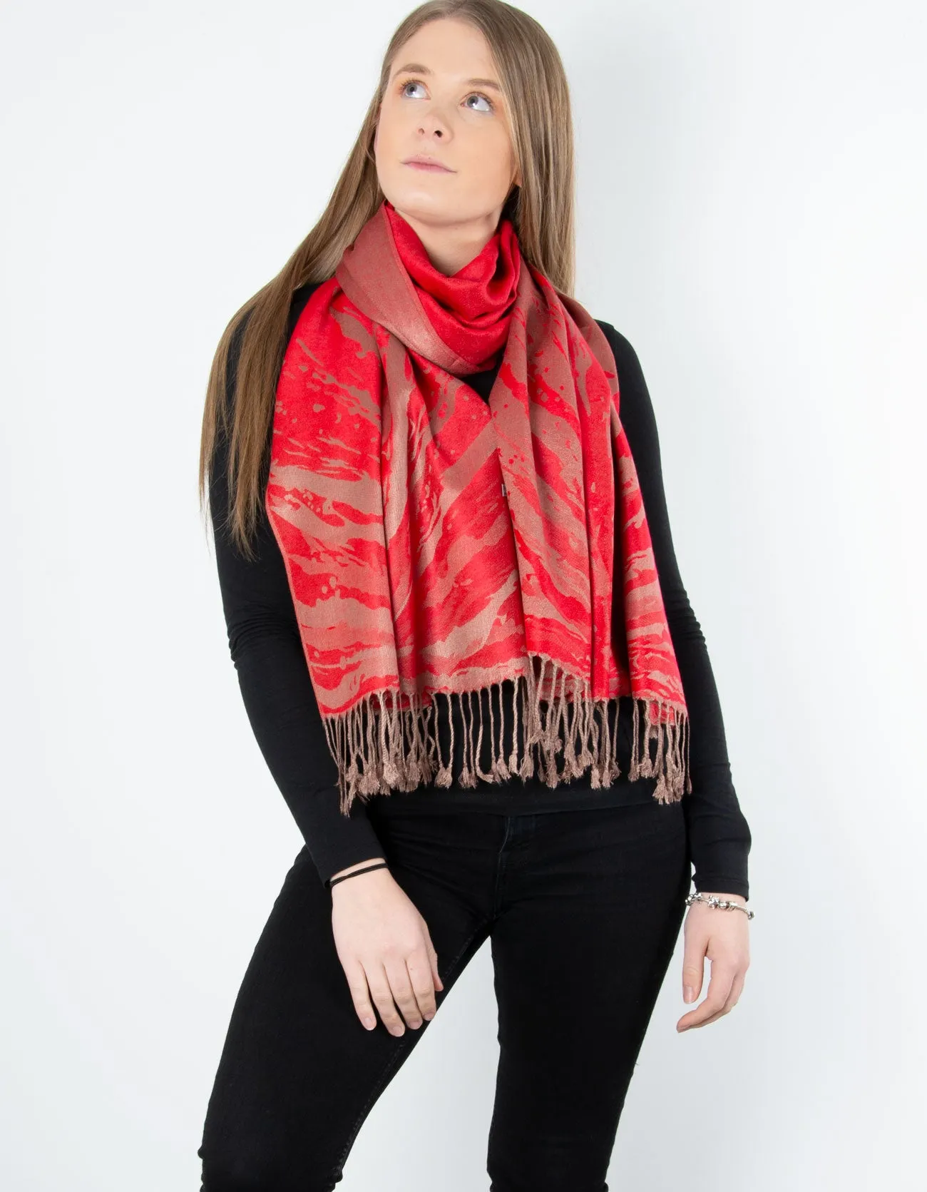 Red And Bronze Splash Patterned Pashmina