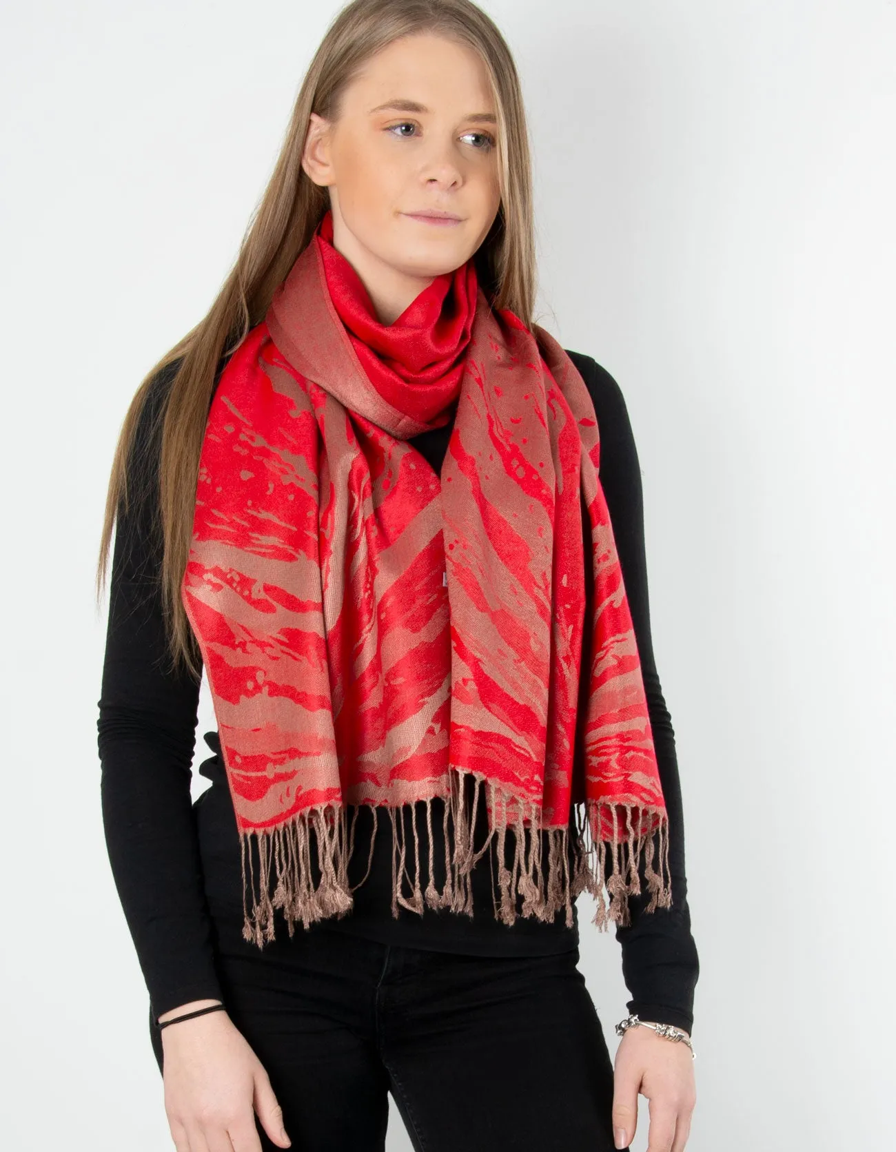 Red And Bronze Splash Patterned Pashmina