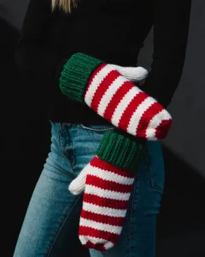 Red, White & Green Striped Mittens