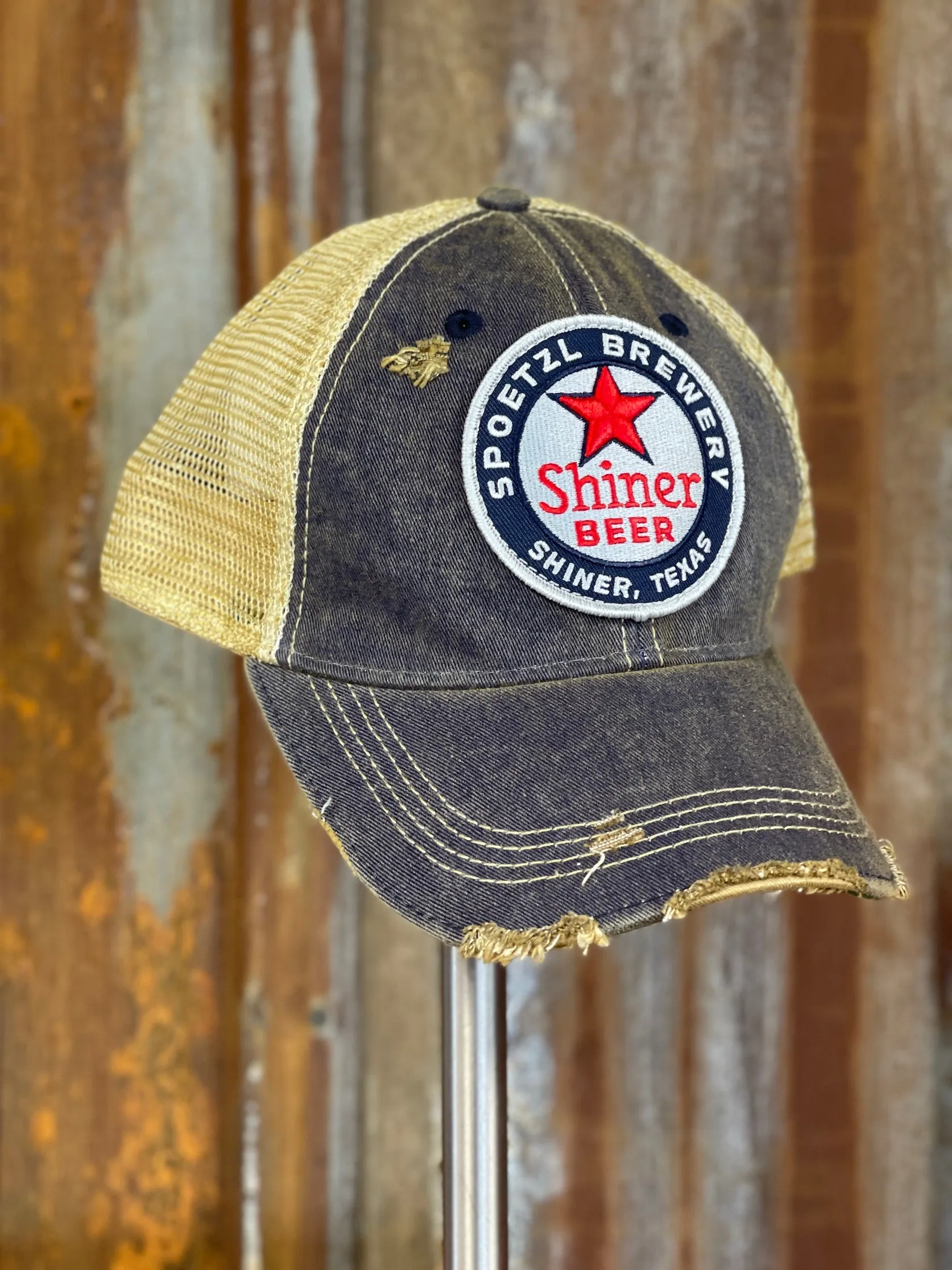 Shiner Retro Beer hat- Distressed Navy Snapback