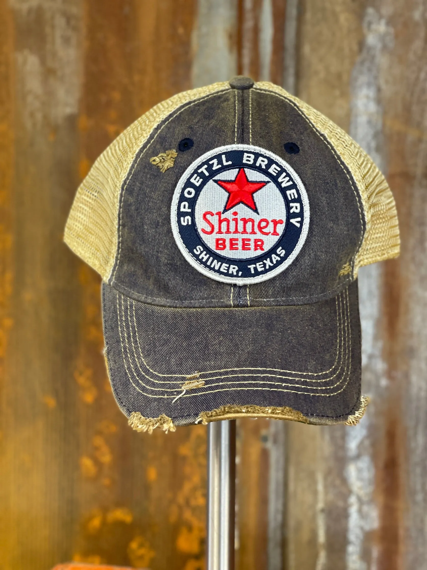 Shiner Retro Beer hat- Distressed Navy Snapback