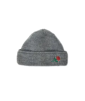 SHORT WOOL BEANIE ROSE EMBROIDERY - LIGHT-GREY