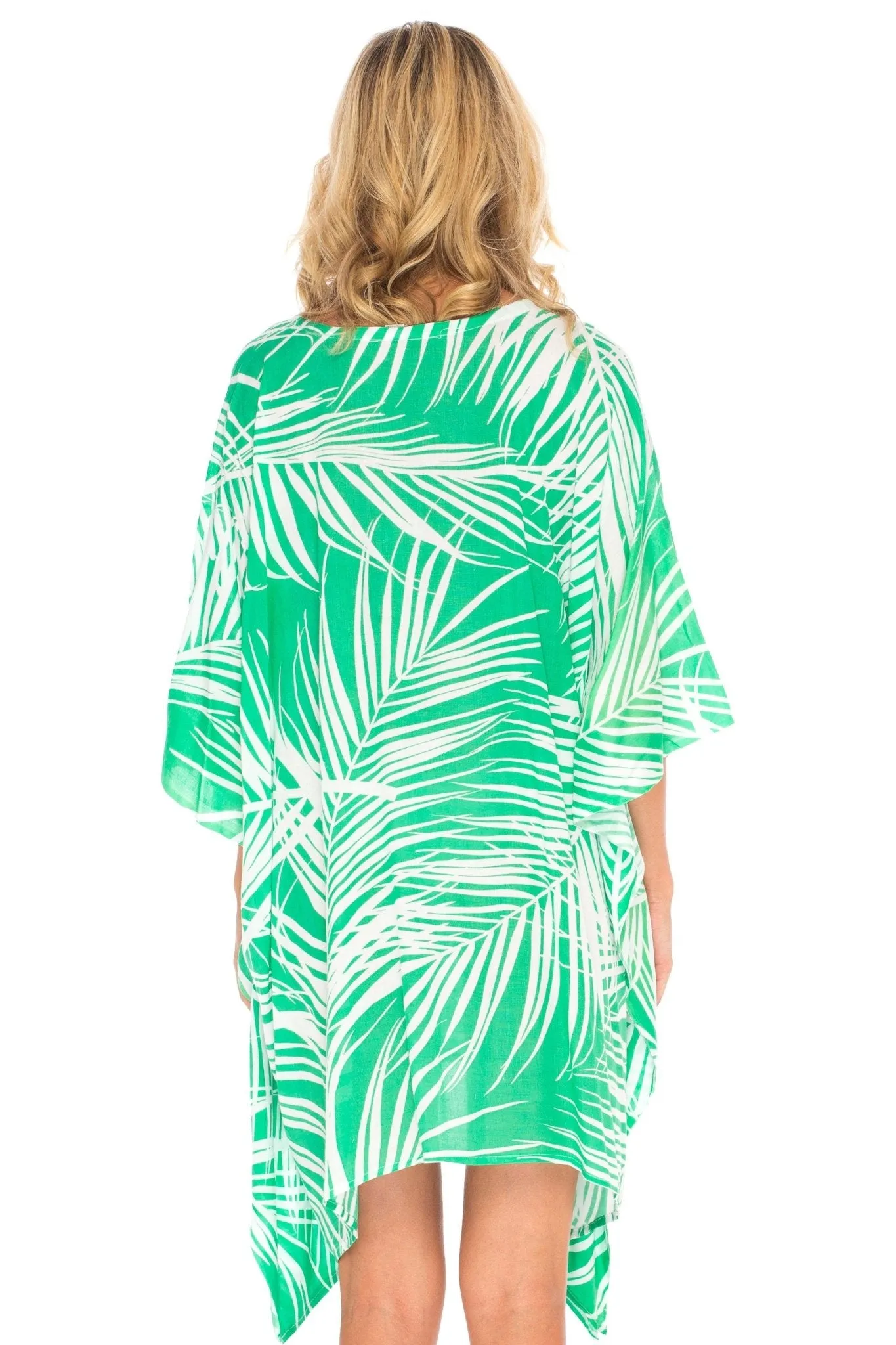 SHU-SHI PalmPrint Short Poncho Kaftan Top - Women's Beach Dress Swimwear, One Size