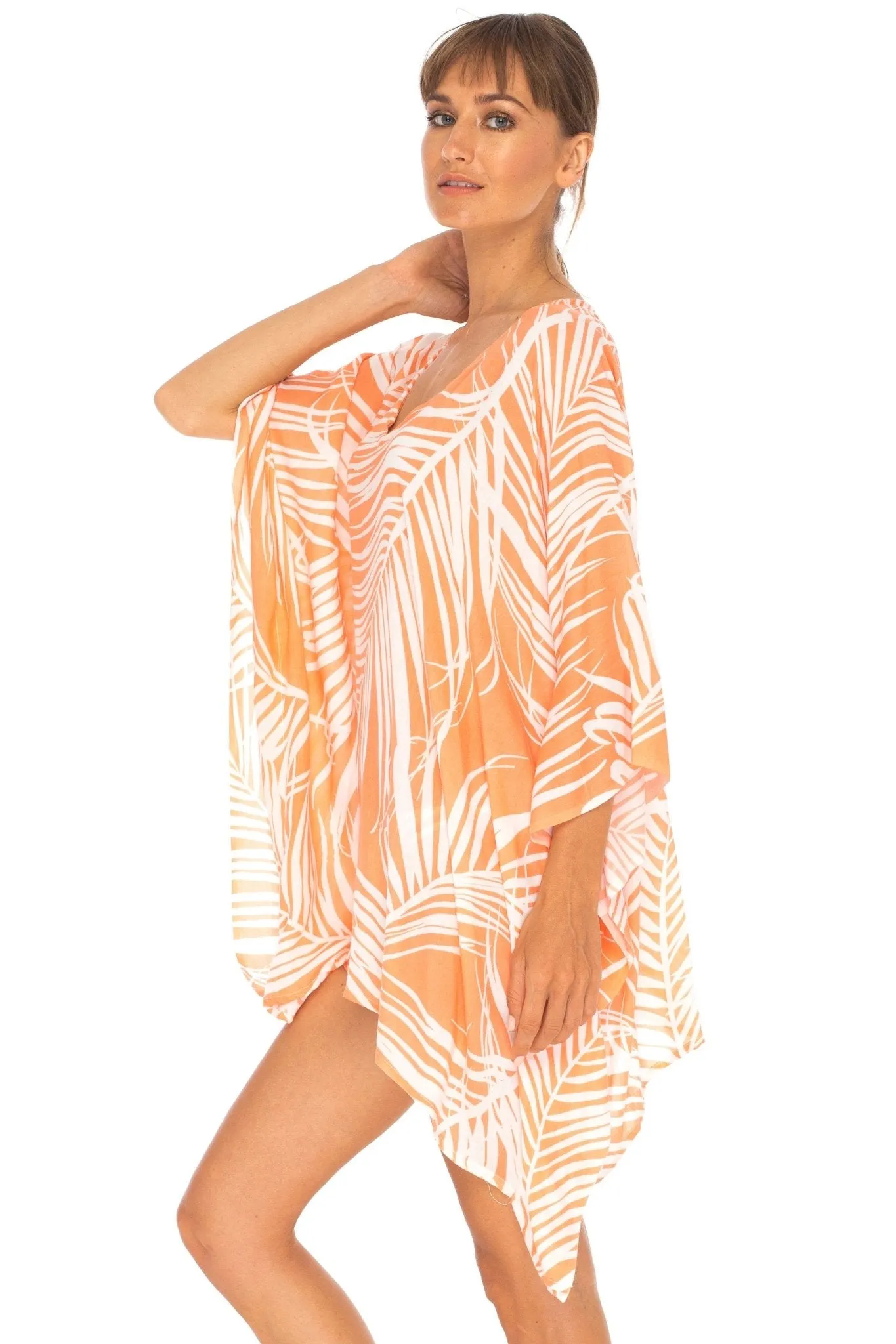 SHU-SHI PalmPrint Short Poncho Kaftan Top - Women's Beach Dress Swimwear, One Size