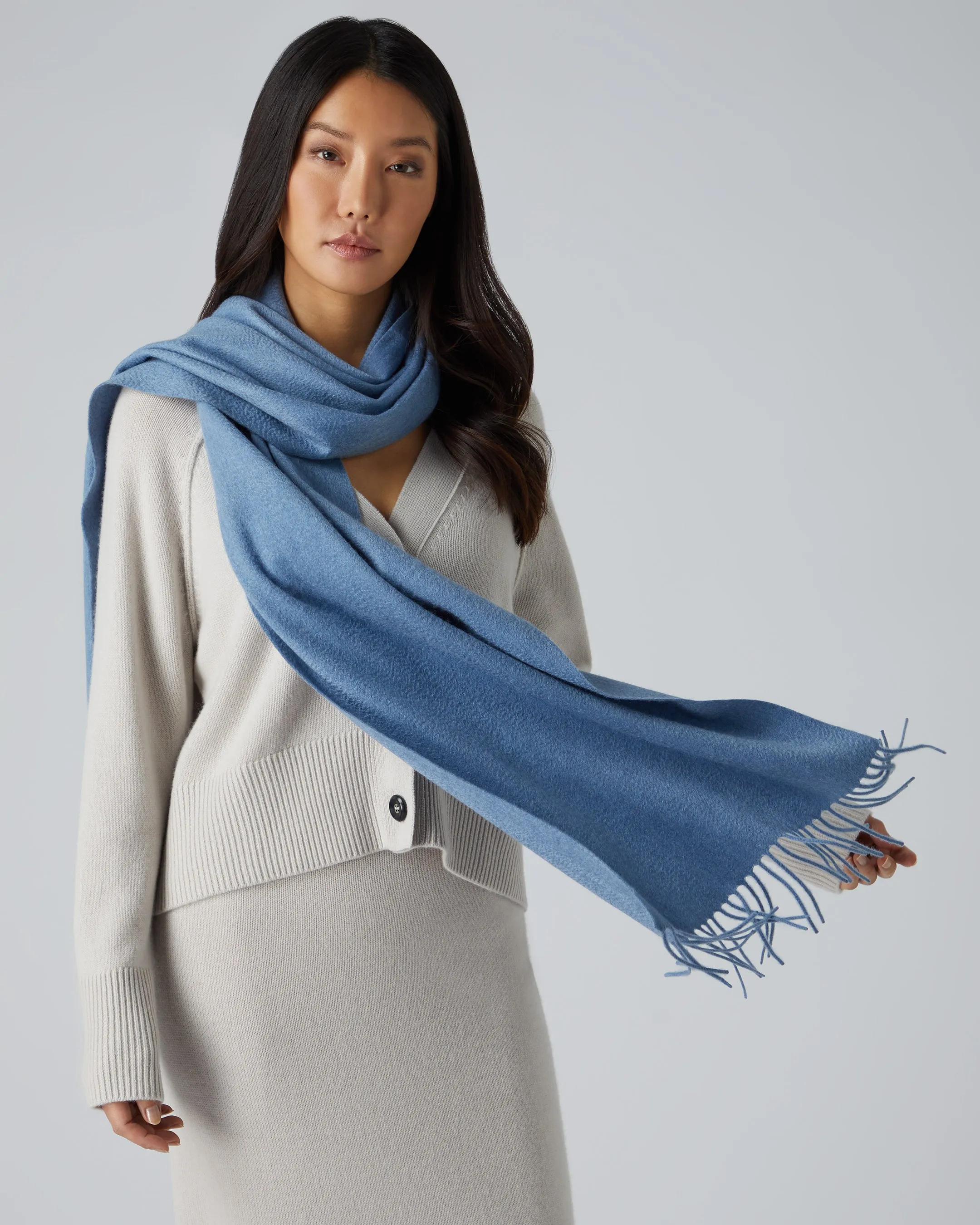 Unisex Large Woven Cashmere Scarf Ocean Blue