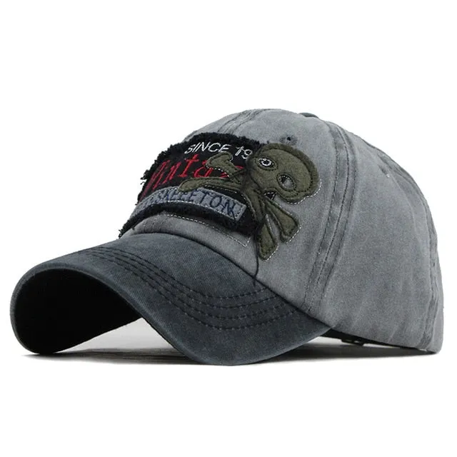 Vintage Human Skeleton Patched Embroidered Snapback Baseball Cap