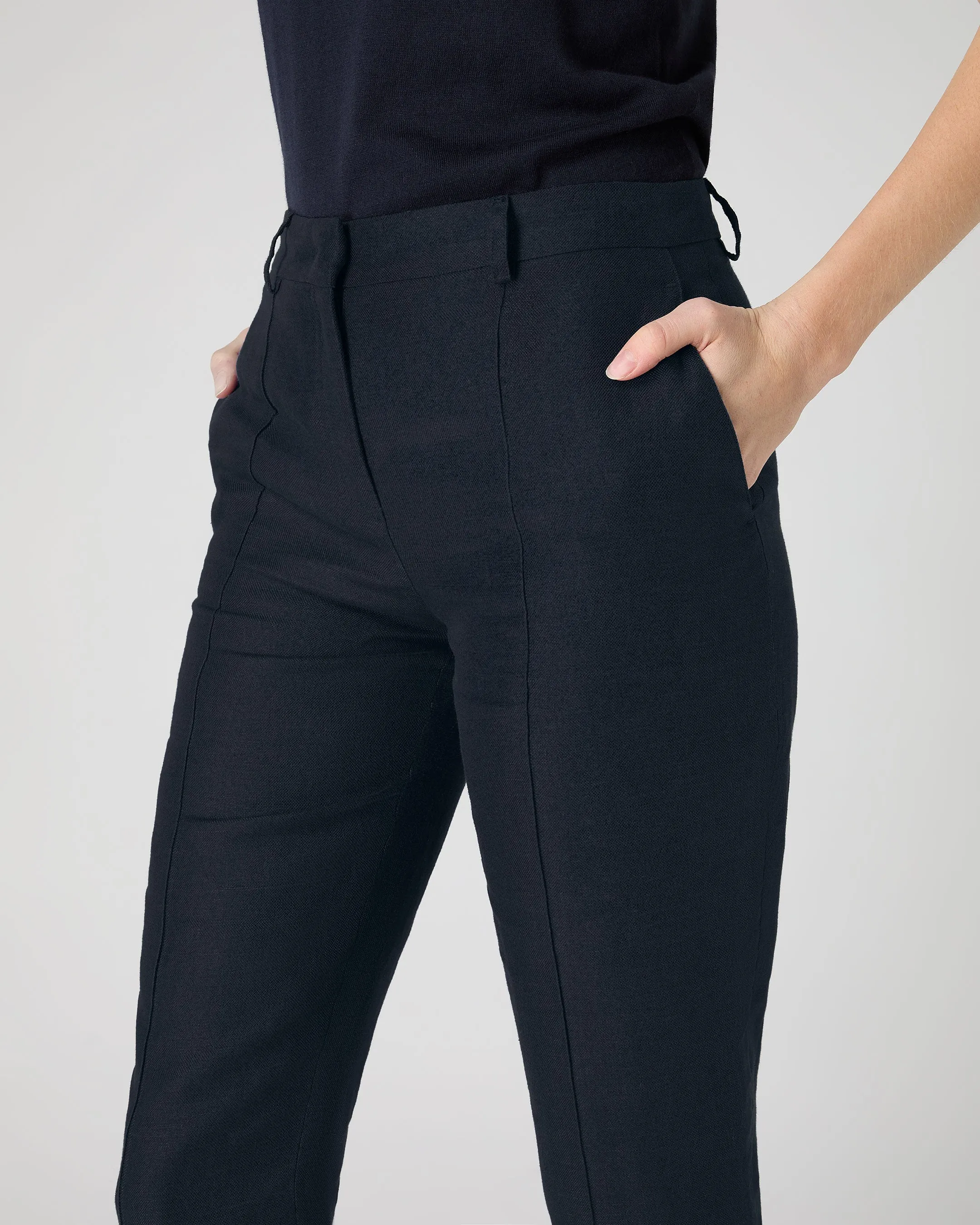 Women's Harper Crop Linen Trouser Navy Blue