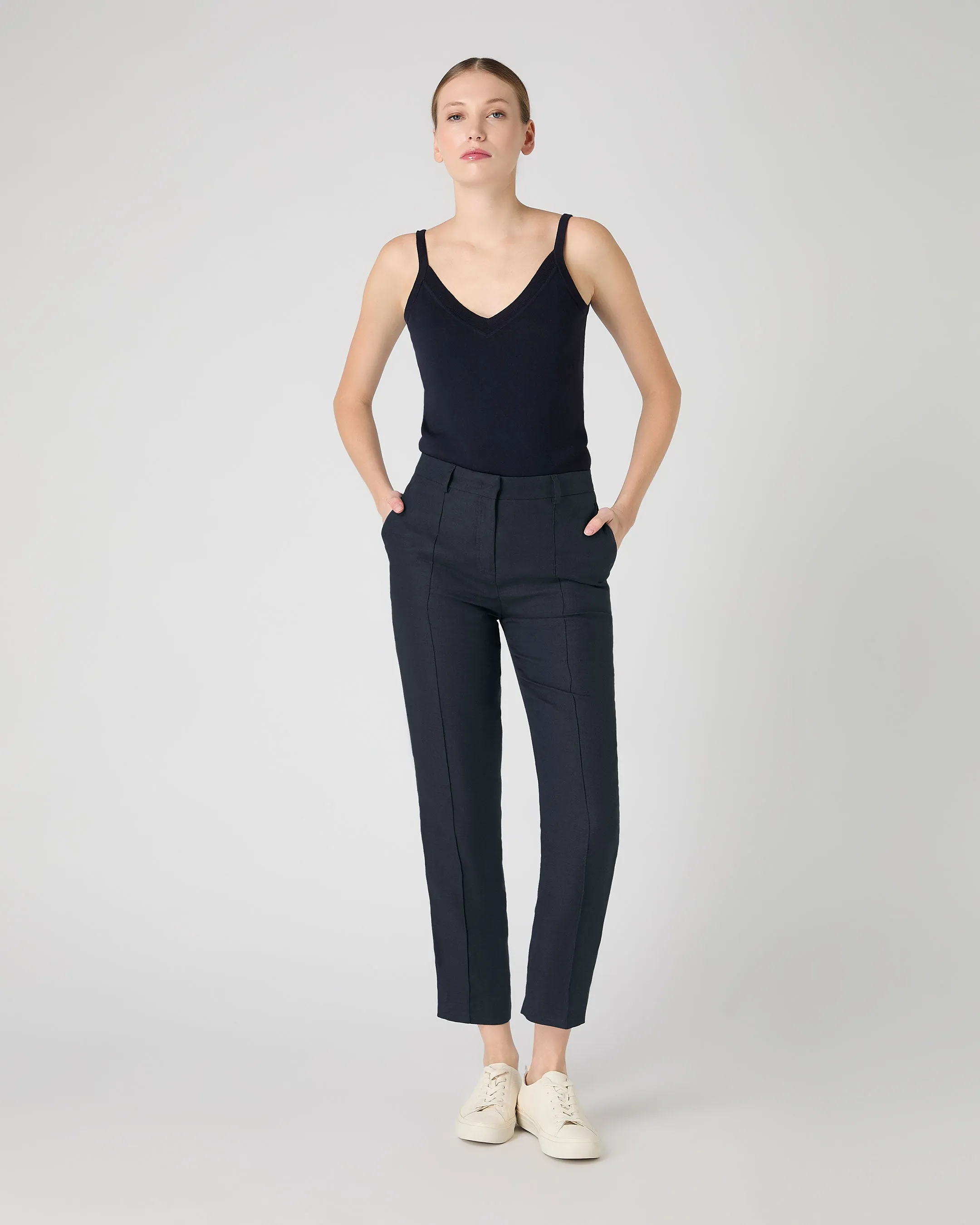 Women's Harper Crop Linen Trouser Navy Blue