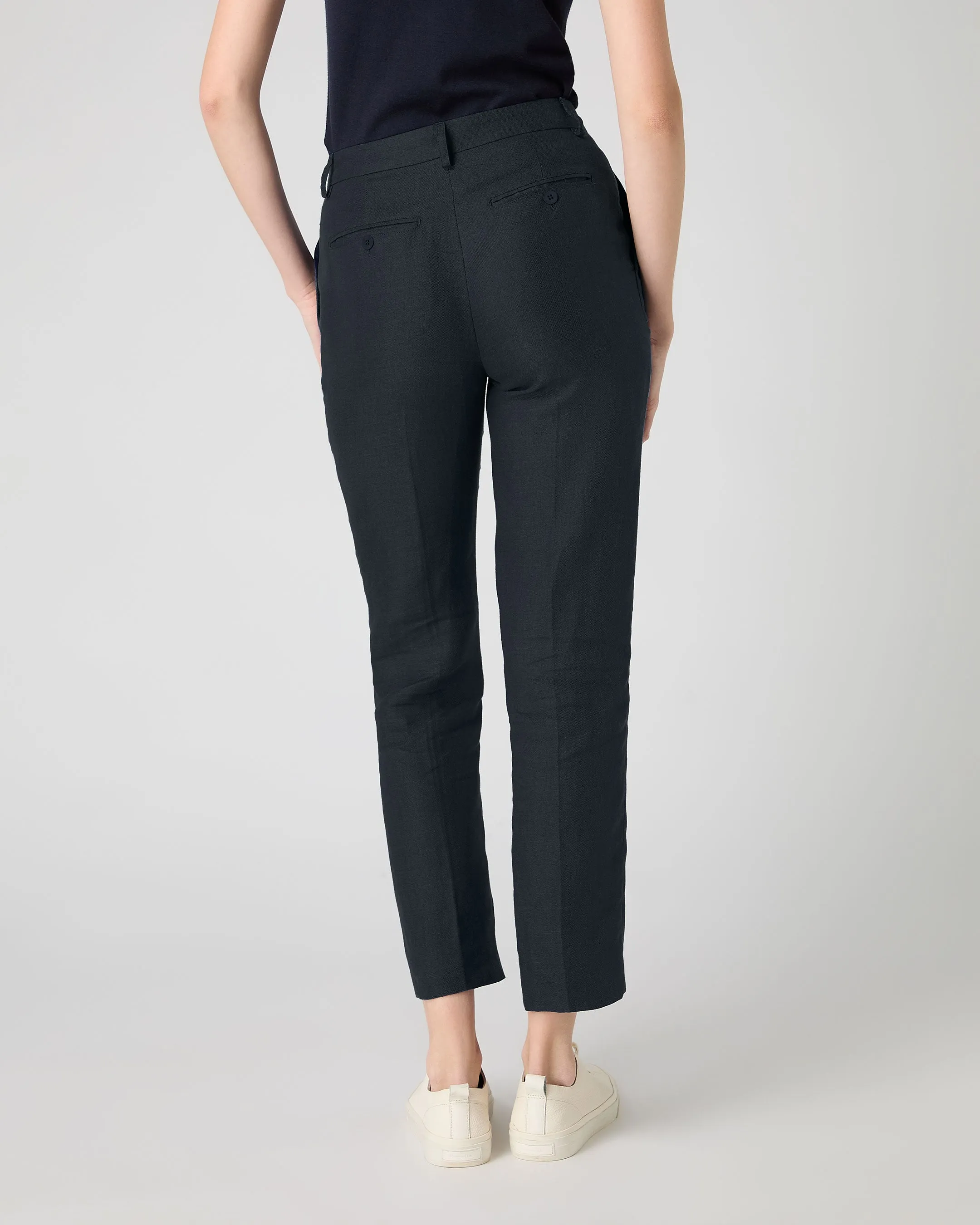 Women's Harper Crop Linen Trouser Navy Blue