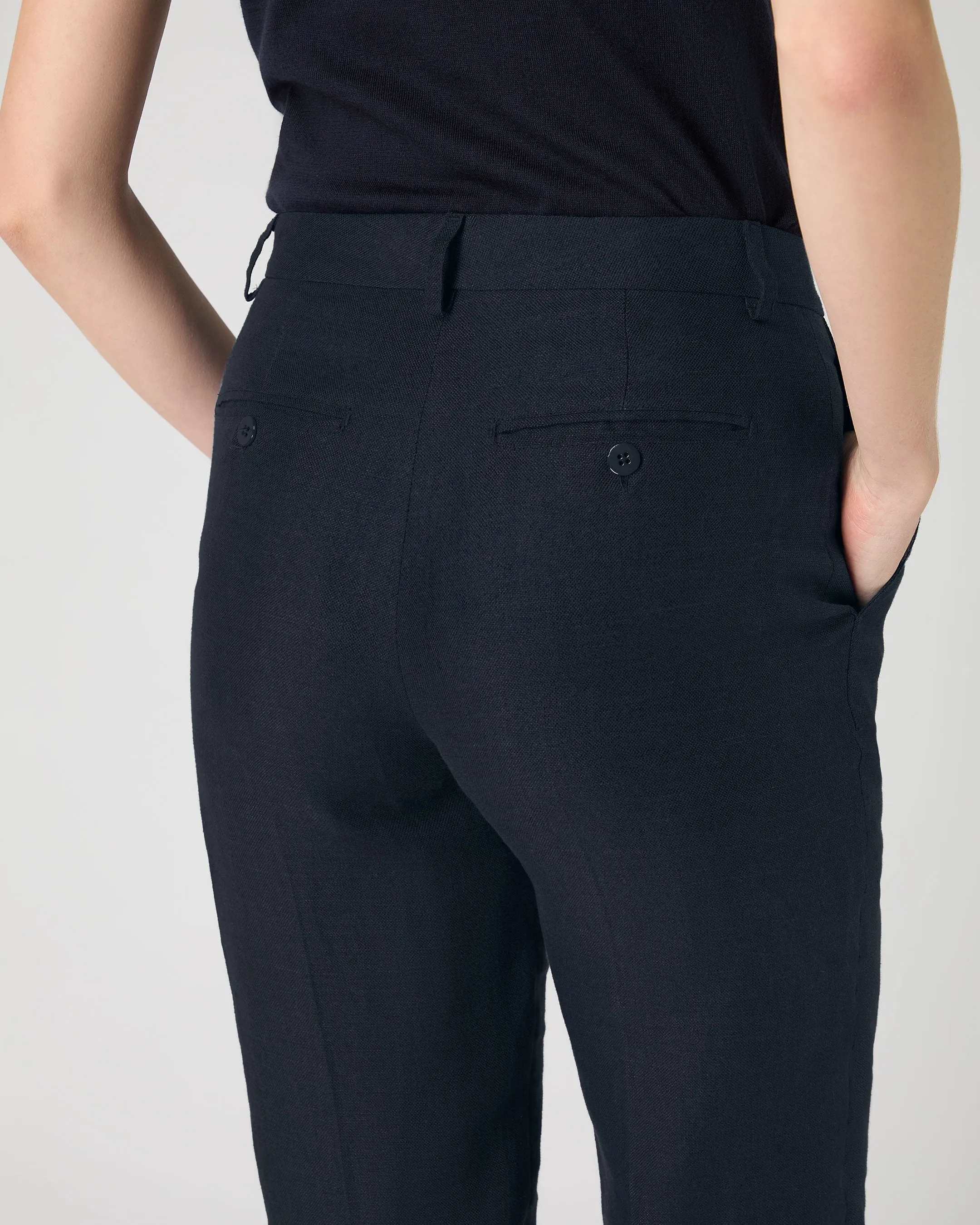 Women's Harper Crop Linen Trouser Navy Blue