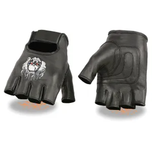 Xelement XG351 Men's Black 'Fire Skull' Embroidered Leather Fingerless